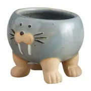 Blue Walrus Pot Ceramic 3"Dia x 2.5"H