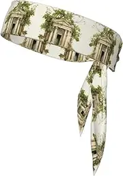 [Ghjkfbf] Antique Building with Roman Olive Branch and Greek Print Sports Headband Sweat Wicking Sweatband for Men Women Running Cycling Yoga Fitness Workout