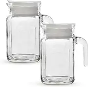 Amici Home Italian Igloo Quadra Glass Pitcher with Lid and Spout | Set of 2 | 17-Ounce | Clear Glass Water Pitcher for Refrigerator | Carafe for Iced Tea, Juice, Milk, Cold Brew and Mimosa Bar