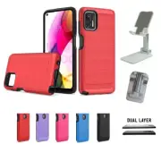 For Motorola Moto G Stylus 2021, Metallic Brushed Case + Foldable Phone Stand