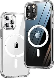 [ONES] Hard Hybrid Magnetic Case Compatible with iPhone 13 Pro Case MagSafe, Military Grade Protection, Shockproof Airbag, Scratch-Resistant, Qi Wireless Charging, Anti-Yellow Silicone Cover, Clear