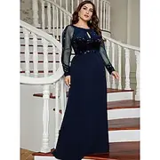 A-Line Evening Gown Elegant Dress Formal Wedding Floor Length Long Sleeve Crew Neck Chiffon with Sequin 2025