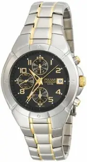 Pulsar PF8188 Men's Black Dial Chronograph Stainless Steel Two-Tone Dress Watch