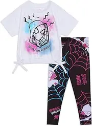 [Marvel] Girls T-Shirt and Leggings Outfit Set Toddler to Big Kid Sizes (2T - 14-16), Ghost Spider, White / Black, 6