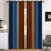 [Yakamok] Blackout Ombre Dark Blue and Burnt Orange Curtains-Gradient Room Darkening Curtain, Grommet Thermal Insulated Light Blocking Window Drapes Curtain for Living Room Bedroom,52 x 84 Inch,2 Panels