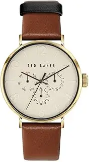 [TED BAKER] Men's Phyilipa Gents Yellow Gold-Tone Case, Cream Dial, Brown Eco-Leather Strap BKPPGS301 Dress Watch, White/Gold, 41mm