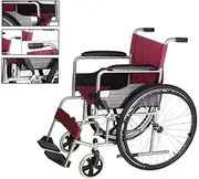Widen Seat Self-Propelled Wheelchair for Disabled; Elderly - Folding Manual Wheelchair with Soft Seat; Pneumatic Tyres Portable