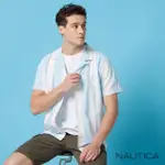 【NAUTICA】男裝 直條紋清新短袖襯衫(藍白色)