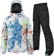 [ALSOGO] Men's Ski Suit Winter Waterproof Windproof Skiing Outdoor Snow Jackets and Trousers Snowboard Jackets, PM-Black, Large