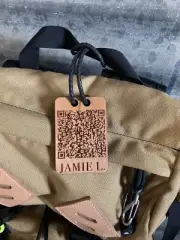 Laser engraved wood luggage tag Venmo QR code payment tag