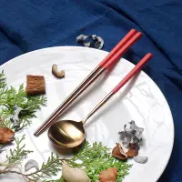 在飛比找博客來優惠-【KUAI ZHU】台箸不銹鋼餐具組-玫瑰金系列1組 珊瑚紅