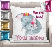 Personalised Elephant Pillow Magic Sequin Mermaid Cushion Cover 5 Colours