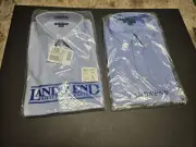 Quantity 2 = Lands End Mens Cotton Dress Shirt, 17 1/2 By 36, Blue "In Wrapper"