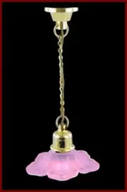 1:12 Scale Hanging Ceiling Light With A Pink Flower Shade Dolls House 5032P