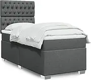 vidaXL Single Box Spring Bed with Mattress – Dark Grey Fabric King Single, LED Lights, Pocket Springs, Adjustable Headboard