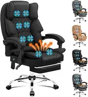 ALFORDSON Ergonomic Office Chair Recline with 8-Point Massage and Heated Seat, Gaming Executive Computer Racer Chair Adjustable Height, Fabric Home Office Chair with High Back Footrest(Fabric Black)