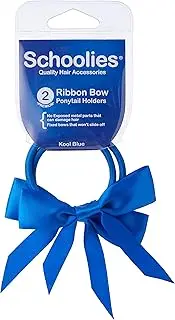 Schoolies Hair Accessories Ponytail Holder with Bow 2 Pieces, Kool Blue