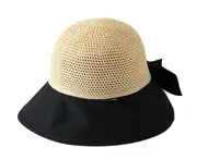 C40 Ladies Fisherman Hat Spring/Summer Woven Mesh Breathable Sun Hat Bow Hat Korean Casual Sun Hat Holiday Travel Hat