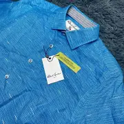 Robert Graham Mens Brixton Linen Long Sleeve Button Down Shirt Cobal Blue Size S