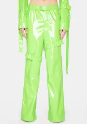 Lime Things I Deserve Buckle Vinyl Pants