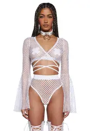 [Club Exx] Techno Fantasy Fishnet Wrap Top - White