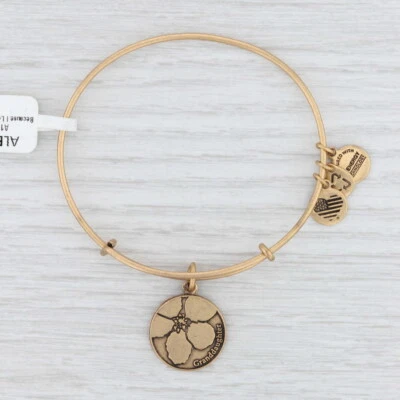 New Alex and Ani Granddaughter Flower Bangle Charm Bracelet Rafaelian Gold