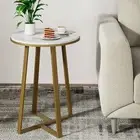 Dorriss Round End Tables Small Side Table White Marble Texture MDF TopMetal F...