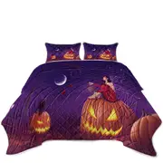 Fantasy Halloween Witch Fairy and Scary Pumpkins Coverlet