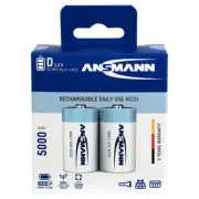 Ansmann 1.2V Ready to Use NiMH D size 5000mAh Rechargeable Battery 5030922-BP2