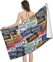JBYJBX License Plate Print Beach Towel Quick Dry Sandproof Microfiber Beach Bath Towel for Travel Pool Camping