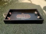 Teak Wood Hamsa Wooden Tray Handmade Tray Serving Tray Decorative
