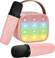 Kids Karaoke Machine, Kids Toys Girls Birthday Gift, Mini Portable Bluetooth Speaker with 2 Wireless Microphone for Girl 5,6,7,8,10+Year Old(Pink)