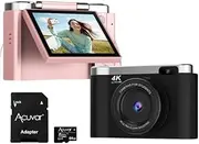 4K Digital Camera for Photography with Autofocus, 48MP Vlogging Camera for YouTube, 64GB SD Card, 2.8" Flip Screen, Compact for Travel with 8X Zoom, Flash, Anti-Shake, Rechargeable Battery (Pink)