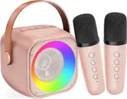 Mini Karaoke Machine for Kids Adults Bluetooth Speaker with 2 Wireless Microphon