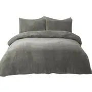 GREY Teddy Bear Fleece Soft Warm Quilt Doona Cover Set Single/KS/Double/Queen/King/SK