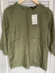NEXT EMBROIDERED KHAKI LADIES TOP- Size 12 BNWT RRP £26