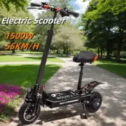 Black Electric Scooter 1500W 55KM/H 40km Foldable Off Road E-Bike 10" Tyre Seat