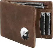 [LORZOR] AirTag Wallet - Minimalist Front Pocket Mens Wallet for Apple Air Tag, Full Grain Leather, Bifold RFID Blocking Air Tag Wallets for Men Gifts for Him, Distress Brown, Minimalist