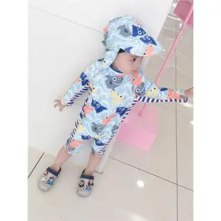韓國兒童泳衣 男童韓版防曬連體長袖游泳衣 男寶寶保暖沖浪服套裝
