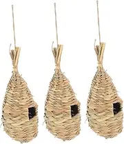 DRESSOOS 3Pcs Handmade Woven Bird Nests Durable Bird Shelter Decor Rustic Adornment for Indoor Outdoor Use for Like Canaries Parrots Natural Pastoral Style