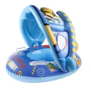Baby Swim Ring Inflatable Seat with Sunshade(Dark Blue)