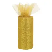 6" 25 Yards Glitter Tulle Ribbon Rolls Netting Fabric Gold