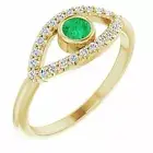 Emerald & White Sapphire Evil Eye Ring In 14K Yellow Gold