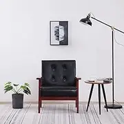 Black Faux Leather Armchair, Mid-Century Modern Design, Comfortable Seating for Living Room, Bedroom, Office Spaces