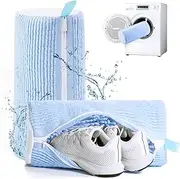 [M-Better] Shoe Bag for Washing Machine, Invisible Zipper Side Opening Shoe Washing Bag for Washer and Dryer, Shoe Laundry Bags for Sneakers, Reusable Shoe Cleaning Bag for All Shoe Sizes (Blue 2pcs)