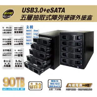 伽利略 USB3.0 + eSATA 5層抽取式 RAID 硬碟外接盒 (35D-U3ES5R)