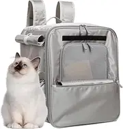 BOSERMEN Cat Backpack, Large Space Foldable Backpack with Safety Lock Zipper and Breathable Mesh, Pet Backpack for Travel Hiking Camping, Airline Approved Cat Backpack(Grey)