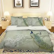 3D Peacock Flowers 66847 Bed Pillowcases Quilt Duvet Cover Set Single Queen AU