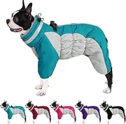 AOFITEE Fullbody Dog Coat Warm Fleece Dog Jacket, Windproof Dogs Winter Coat with Harness Built in, Reflective Turtleneck Dogs Snowsuit Puffer Jacket, Four Legged Snow Suit for Small Medium Large Pet