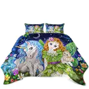Children Art Design Leaf Fairy and Unicorn Coverlet